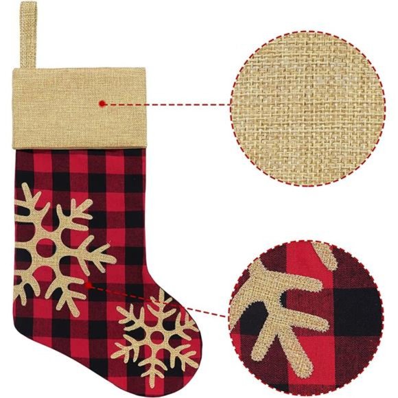 Set of 6 Christmas Stockings Decorations18 inches Red Black Buffalo Plaid - Picture 4 of 7